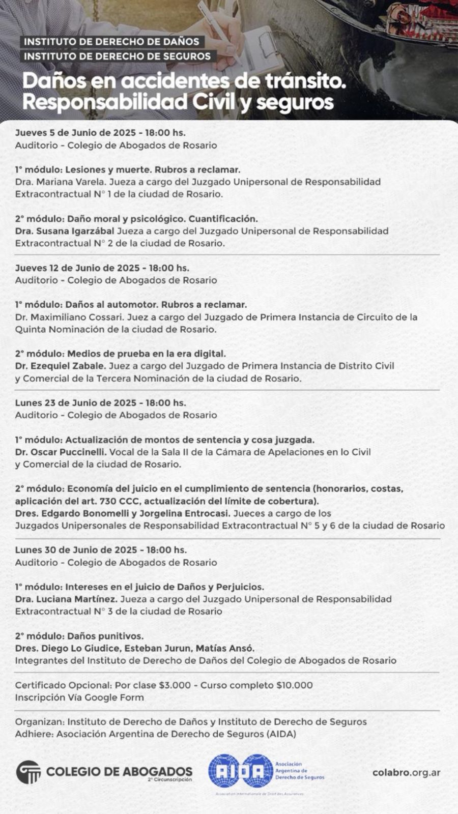DAÑOS EN ACCIDENTES DE TRÁNSITO. RESPONSABILIDAD CIVIL Y SEGUROS - 05/06/2025 - 12/06/2025 - 23/06/2025 - 30/06/2025